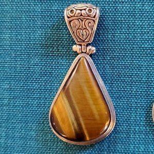 Large Sterling Silver Tiger 🐅 Eye Pendant